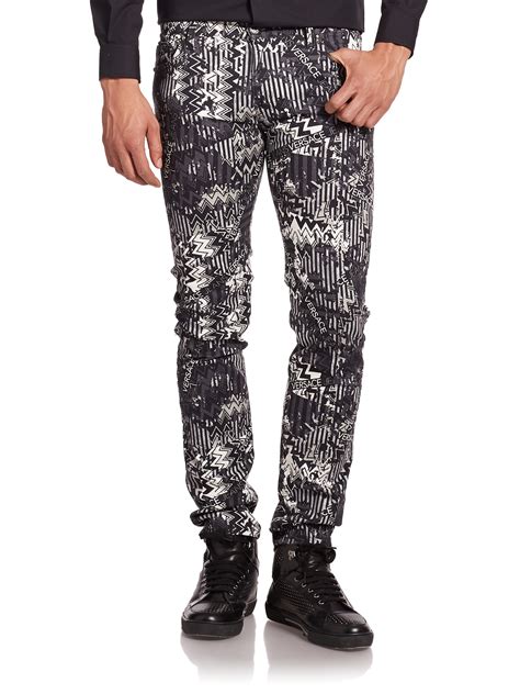 versace printed jeans|versace jeans black.